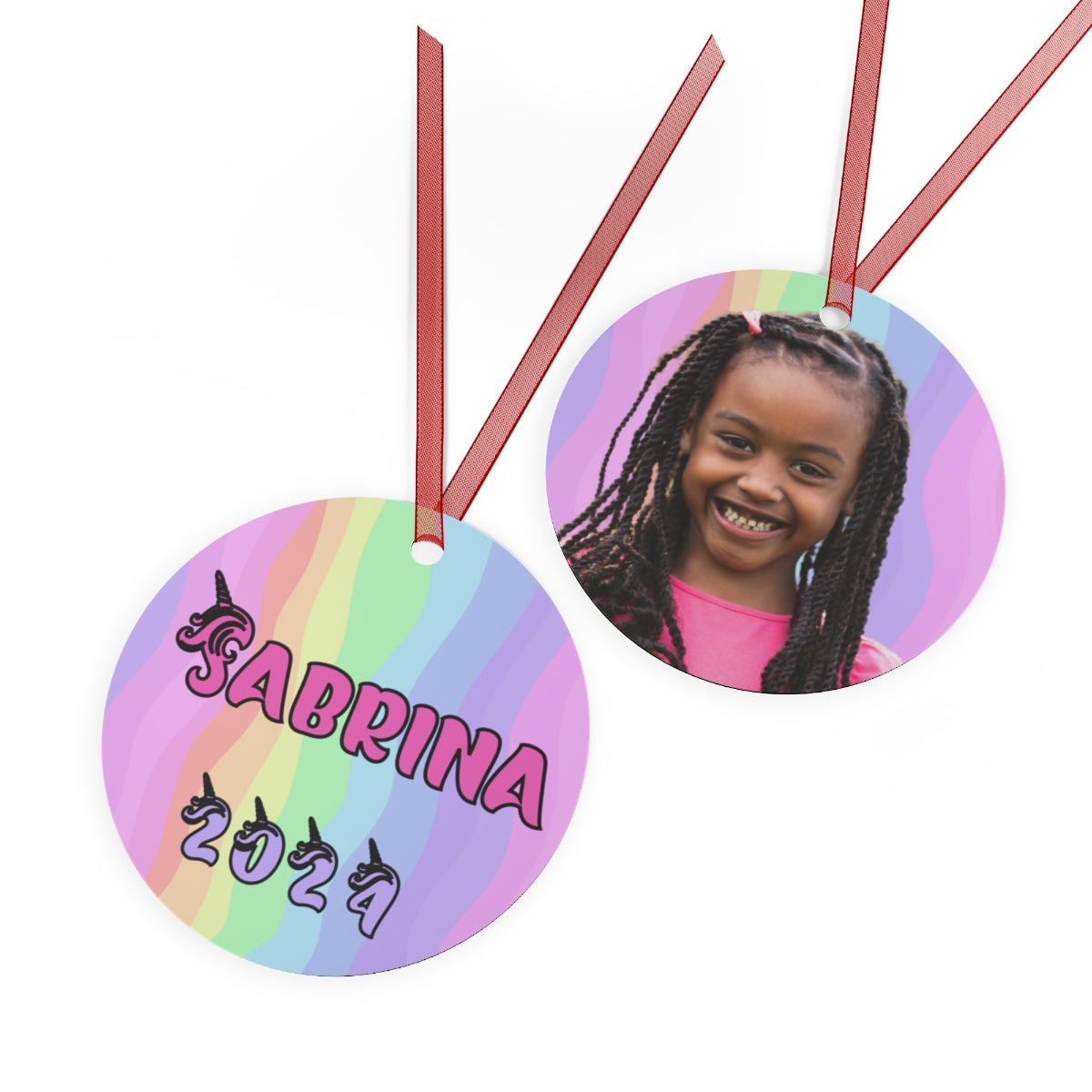 Unicorn Rainbow Ornament | 2-sided Personalized Metal Ornament