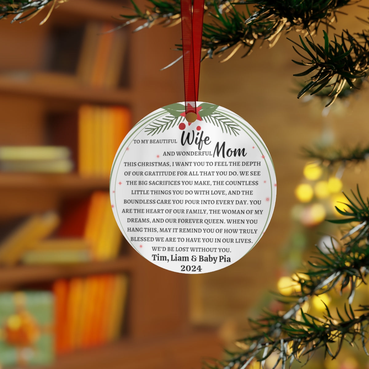 Personalized Photo Ornament for Mom | Heartfelt Christmas Gift from Family | Double-Sided