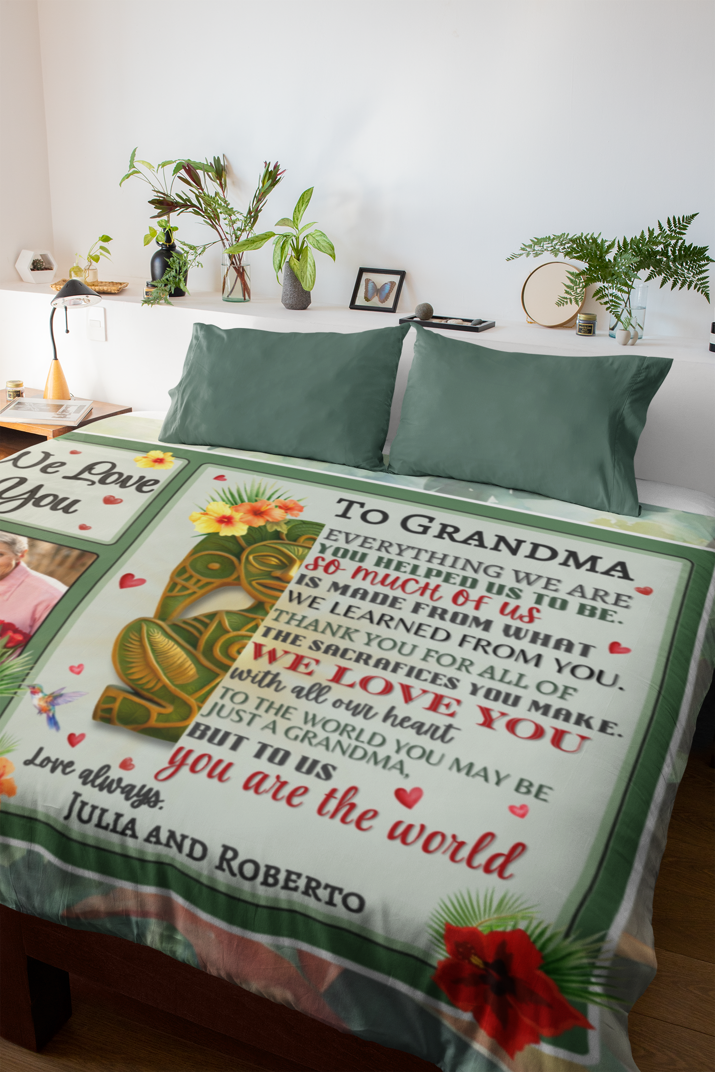 Personalized Puerto Rican Heritage Photo Blanket – Loving Message for Mom or Grandma | Atabey Taino Tropical Fleece Blanket 60" x 50"