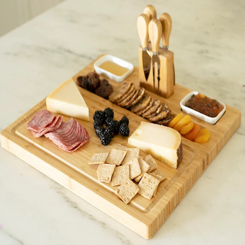 Friends and Family Gather Around | Solid Bamboo Charcuterie Board