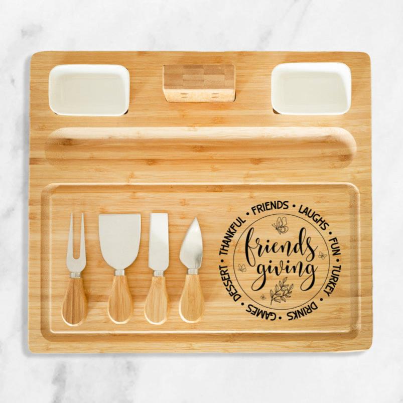 Friendsgiving Charcuterie Board | Handcrafted Solid Bamboo | Laser Engraved | Thanksgiving Friendship Gift