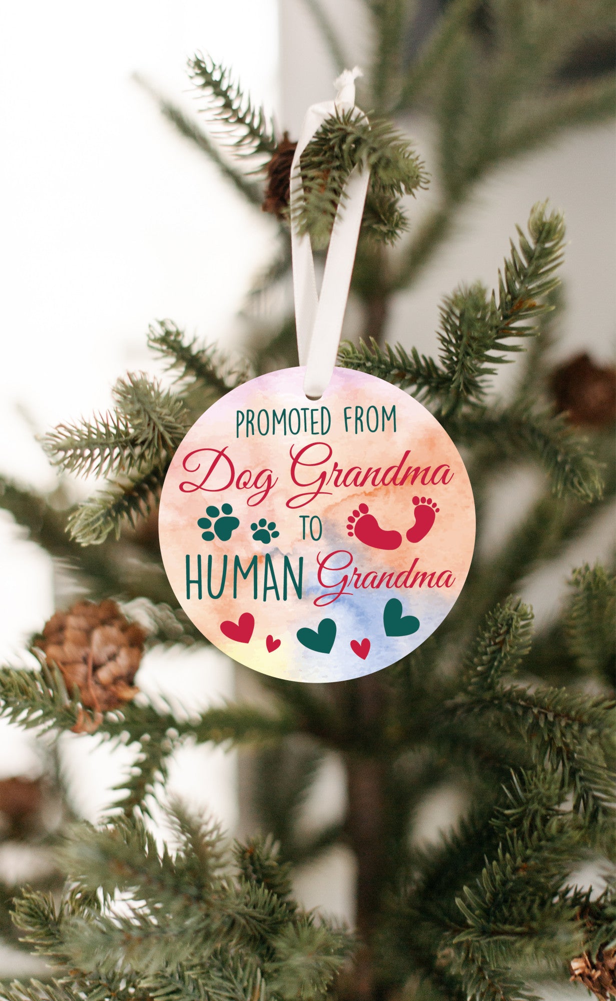 Promoted from Dog Grandma to Human Grandma | Pregnancy Announcement | Grandma Ornament