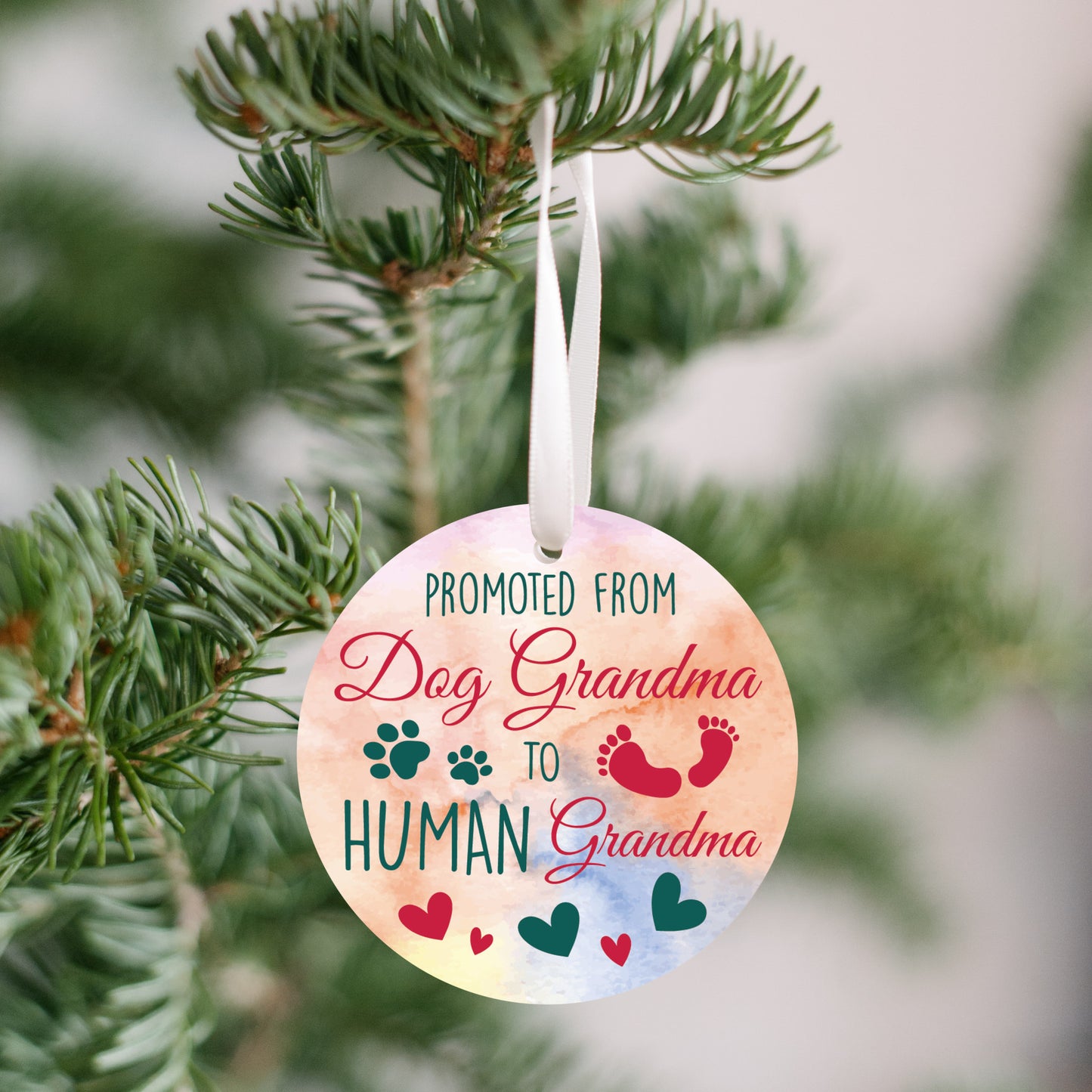 Promoted from Dog Grandma to Human Grandma | Pregnancy Announcement | Grandma Ornament