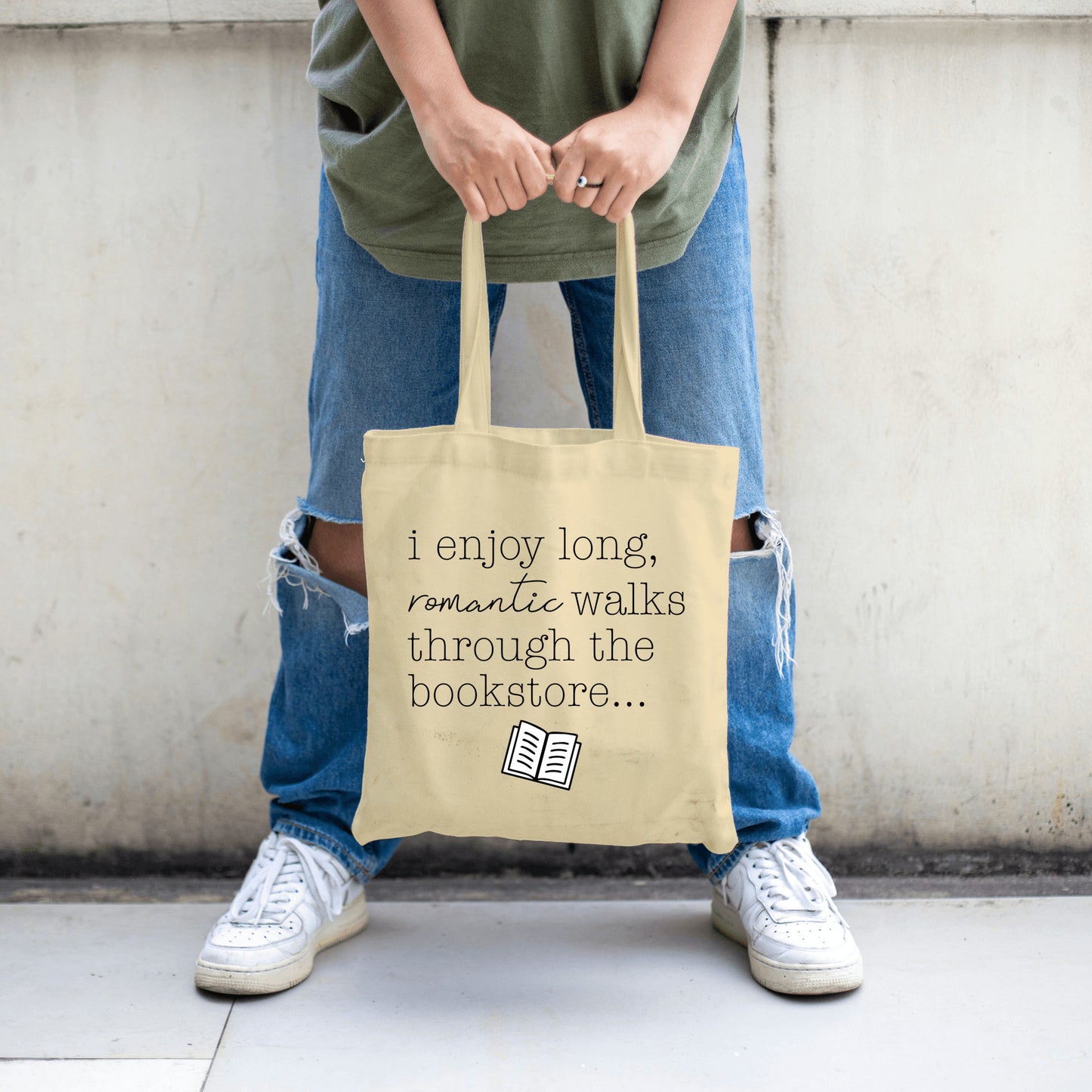 I Enjoy Romantic Walks Through the Book Store | Funny Tote Bag