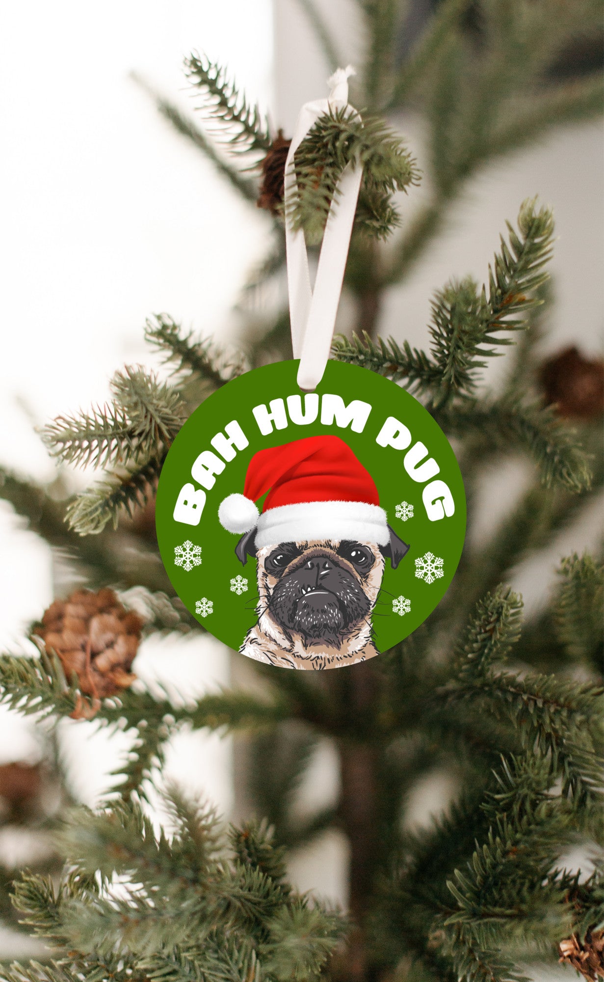 Bah Hum Pug Funny Christmas Ornament | Pug Lovers | Christmas Gift