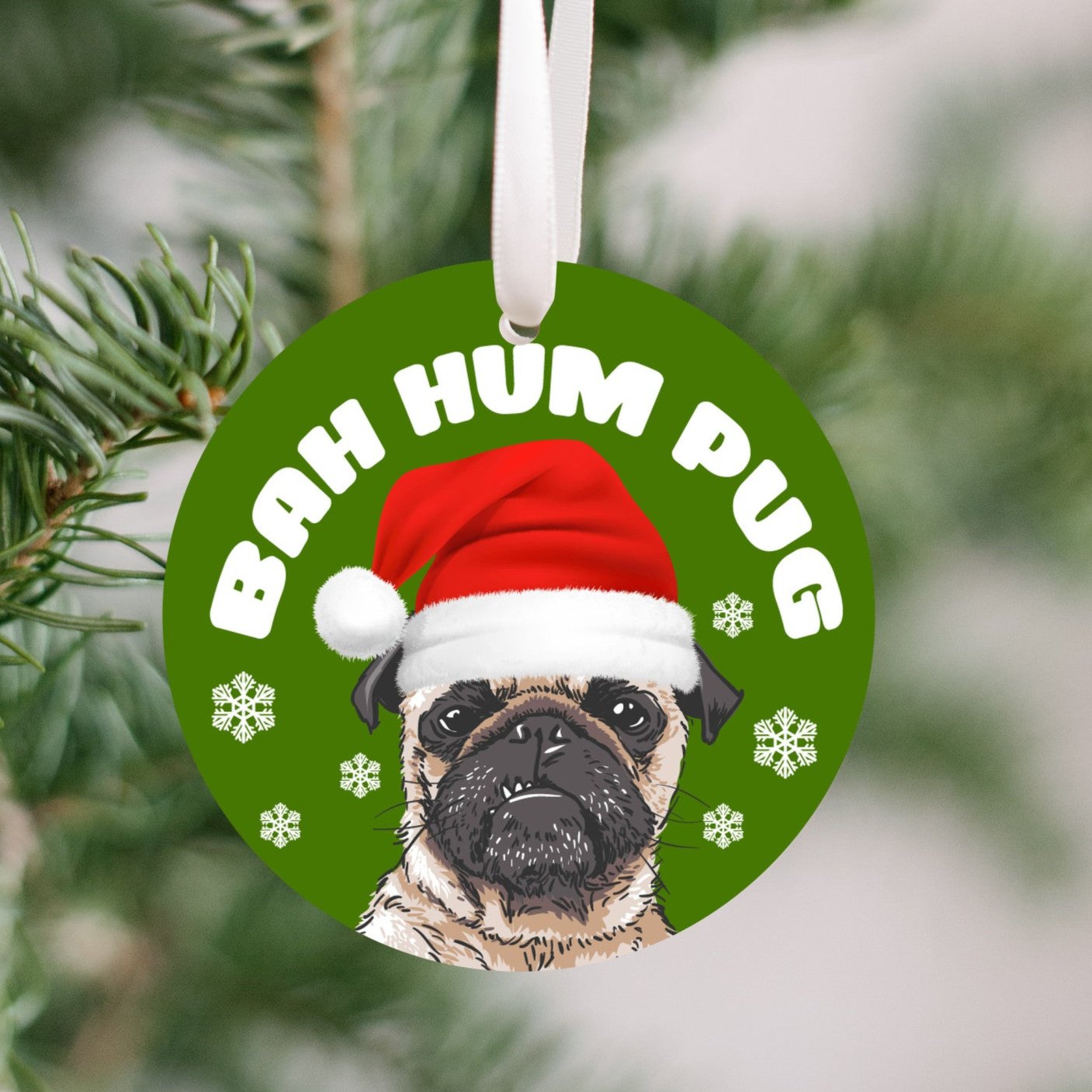 Bah Hum Pug Funny Christmas Ornament | Pug Lovers | Christmas Gift