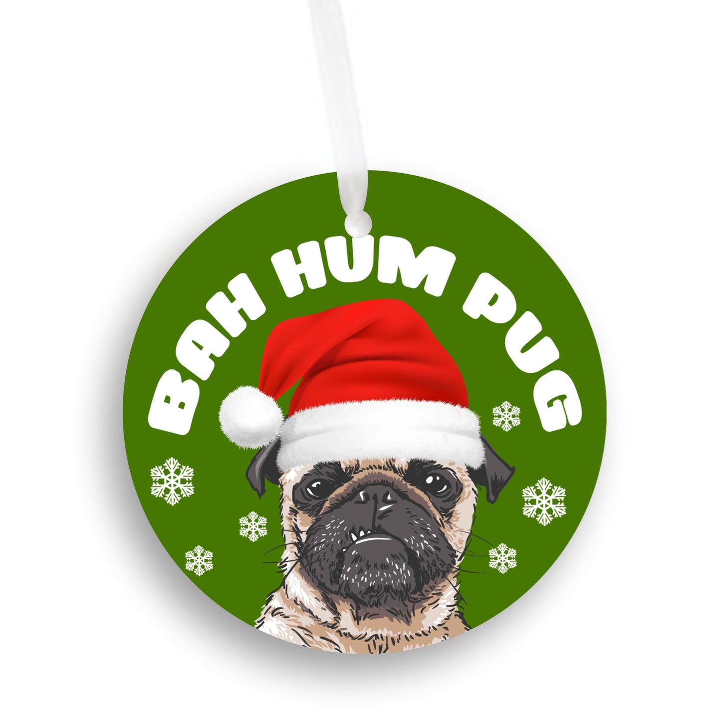 Bah Hum Pug Funny Christmas Ornament | Pug Lovers | Christmas Gift