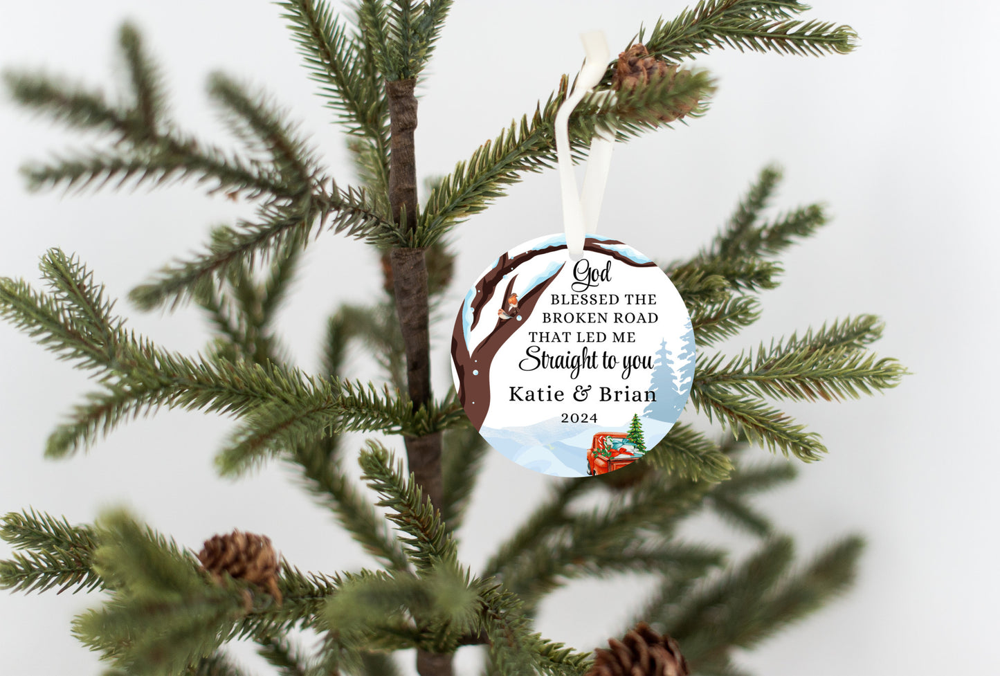 "God Blessed the Broken Road" Customizable Ornament - Names & Year