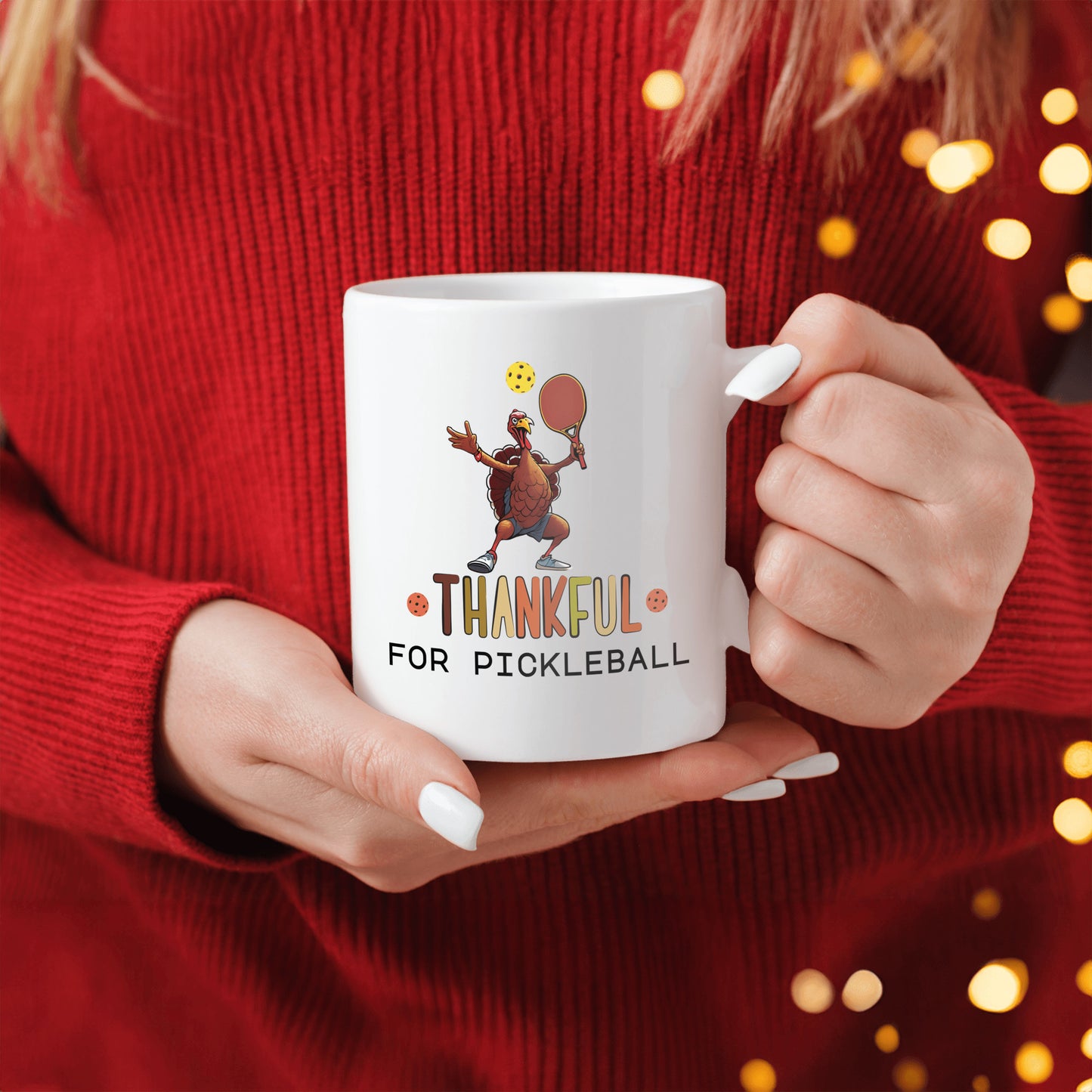 "Thankful for Pickleball" Funny Turkey Mug - Perfect for Thanksgiving & Pickleball Fans