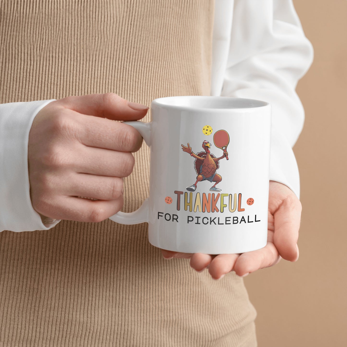 "Thankful for Pickleball" Funny Turkey Mug - Perfect for Thanksgiving & Pickleball Fans