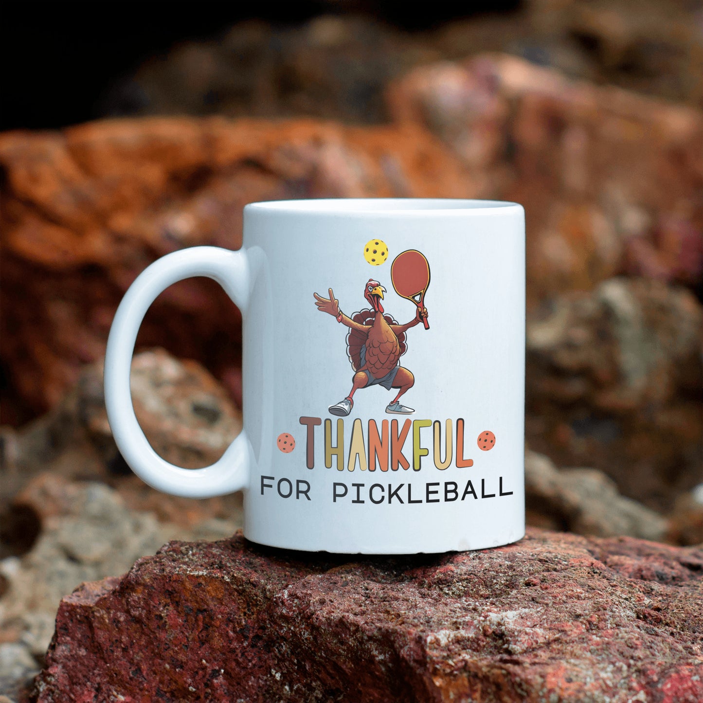 "Thankful for Pickleball" Funny Turkey Mug - Perfect for Thanksgiving & Pickleball Fans