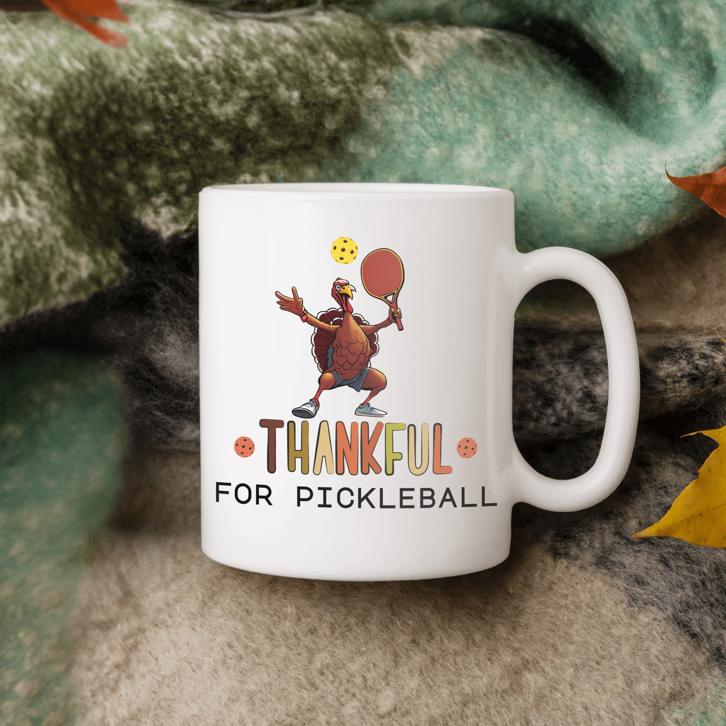 "Thankful for Pickleball" Funny Turkey Mug - Perfect for Thanksgiving & Pickleball Fans