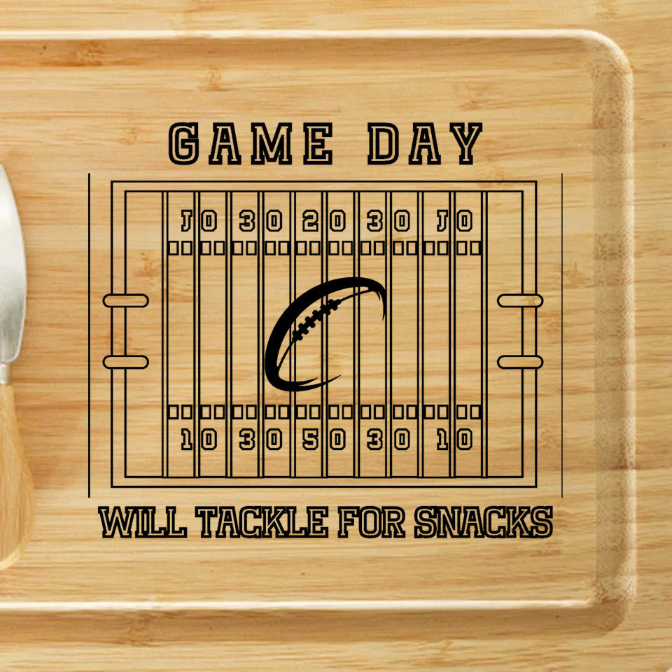 GAME DAY CUTTING BOARD | WILL TACKLE FOR SNACKS | Bamboo Cutting Board