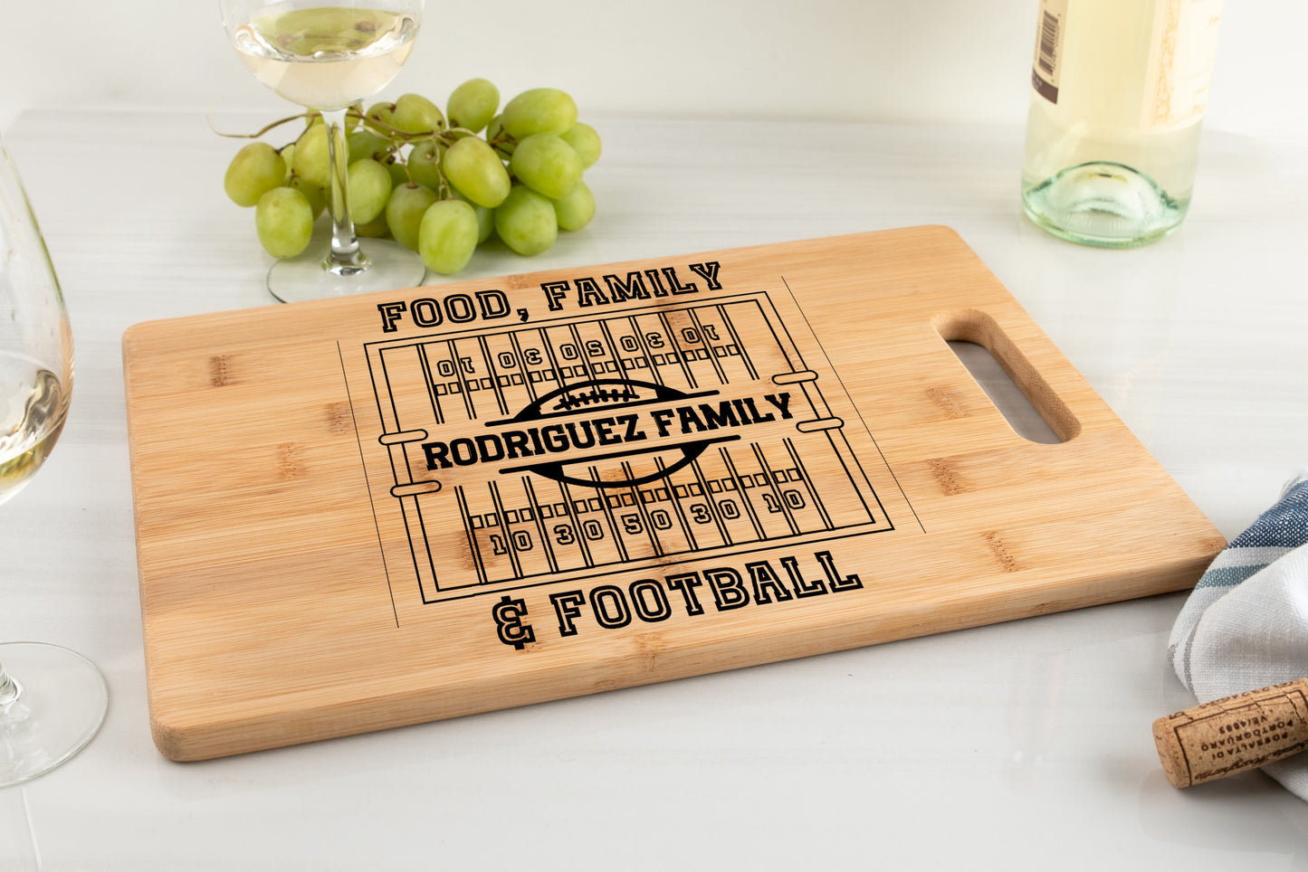 Food, Family, Football Personalized Cutting Board