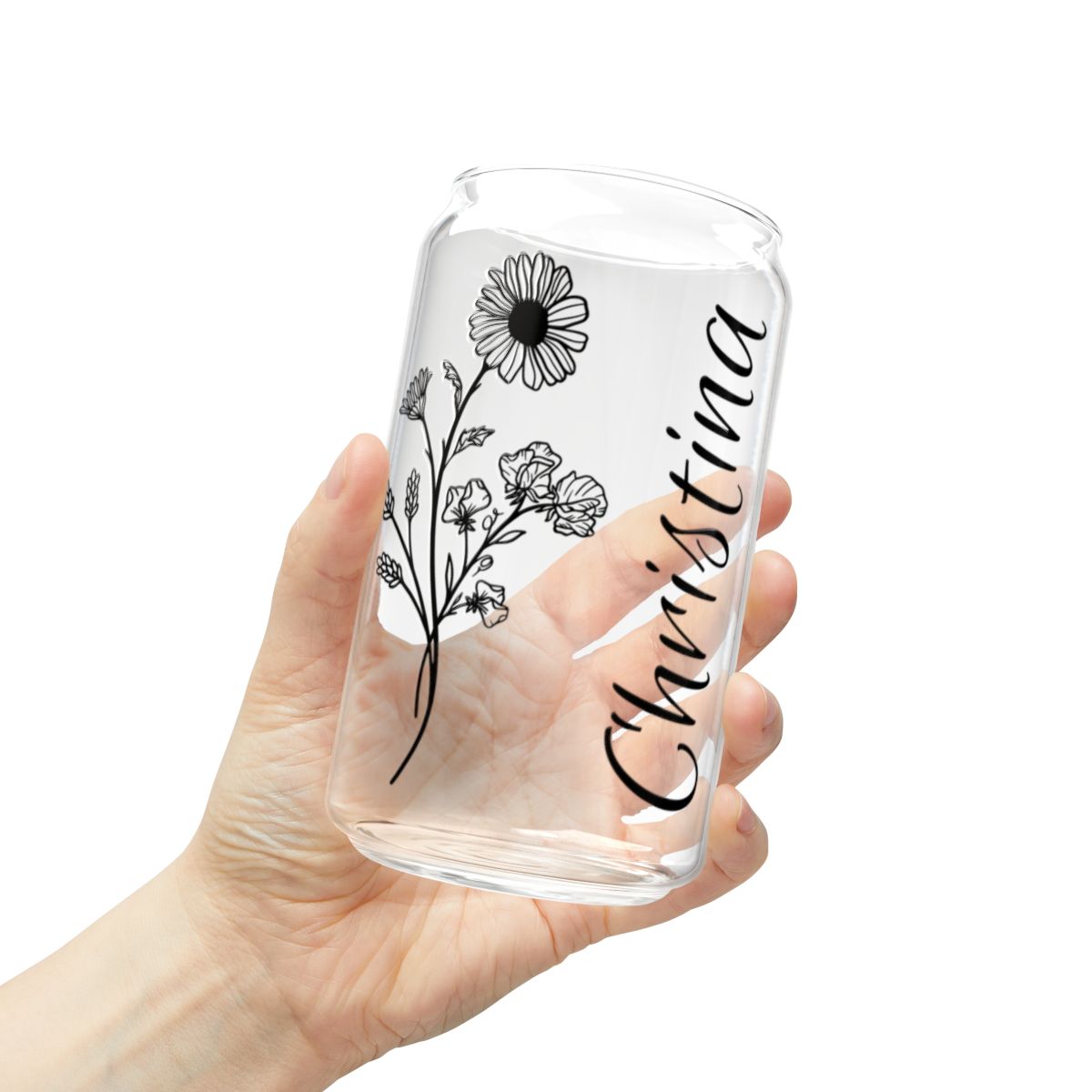 Personalized Birth Flower and Name | Sipper Glass, 16oz