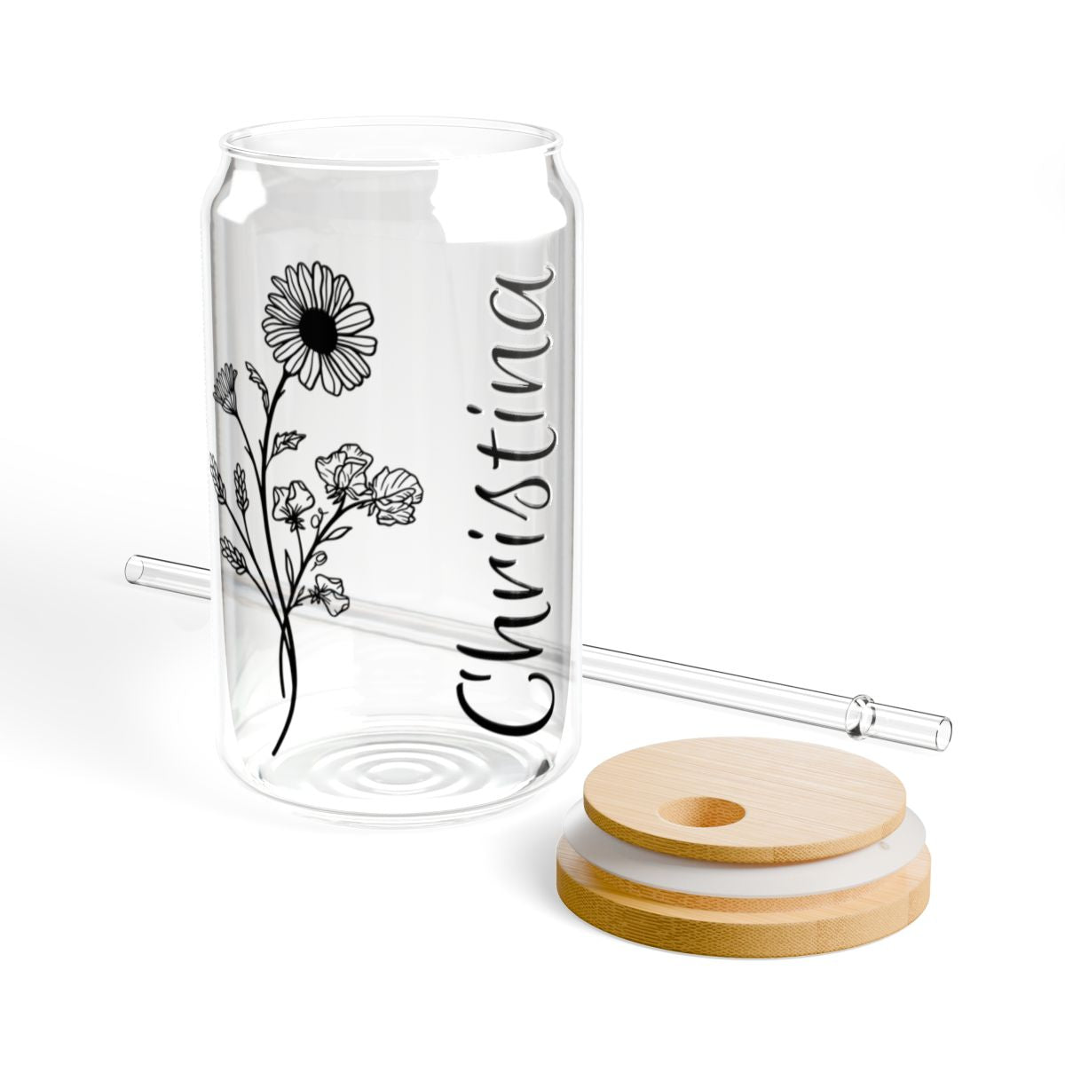 Personalized Birth Flower and Name | Sipper Glass, 16oz