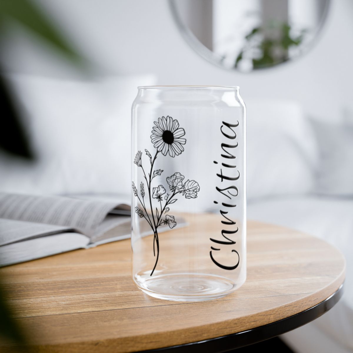 Personalized Birth Flower and Name | Sipper Glass, 16oz